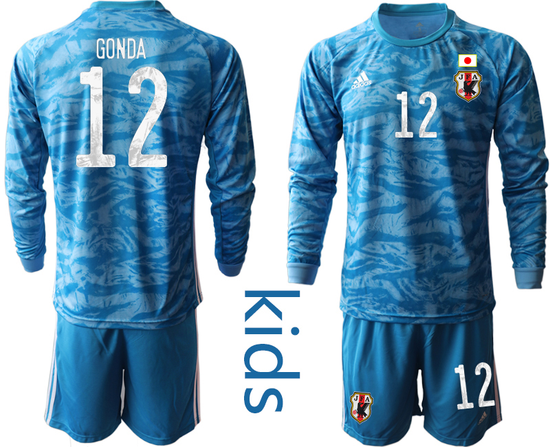Youth 2020-2021 Season National team Japan goalkeeper Long sleeve blue #12 Soccer Jersey